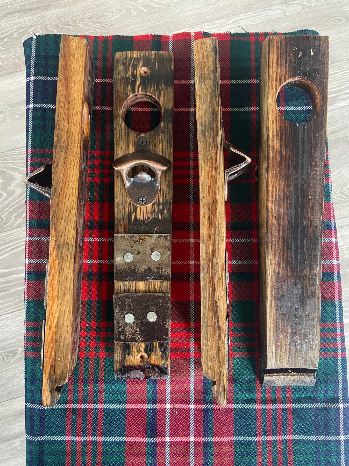 wall mounted bottle opener handmade from oak whisky barrel