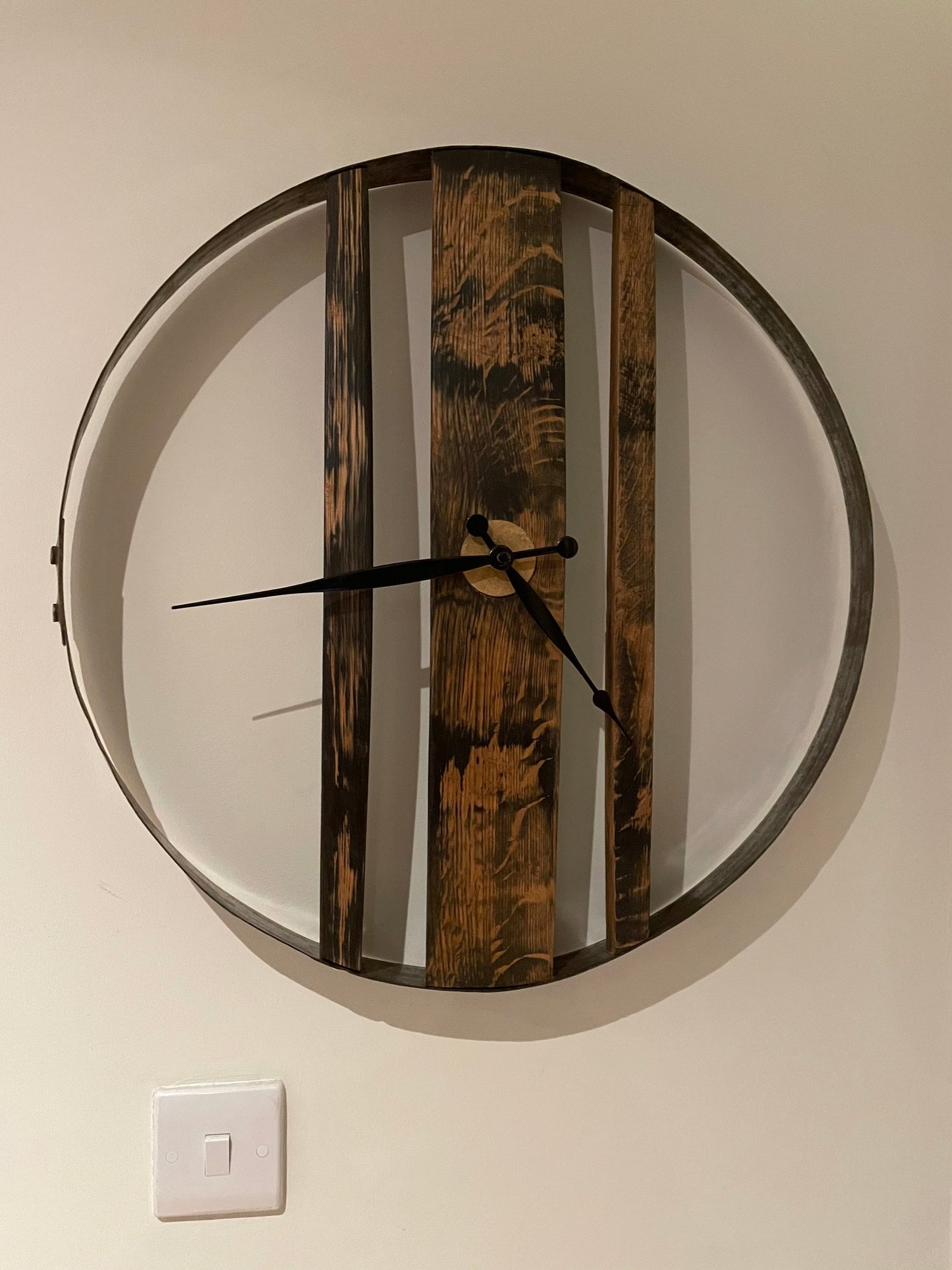 Whisky barrel ring and stave clock