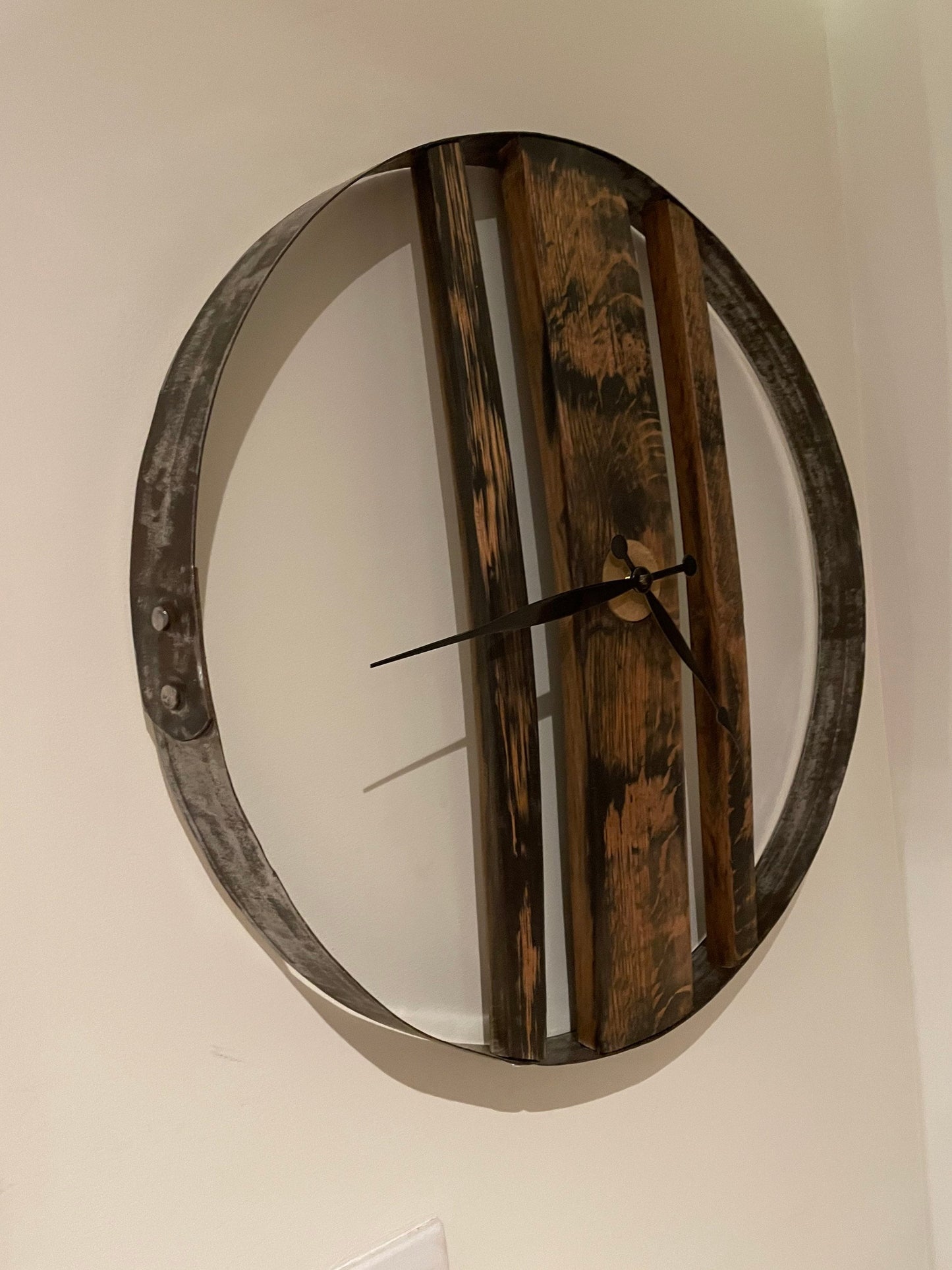 Whisky barrel ring and stave clock