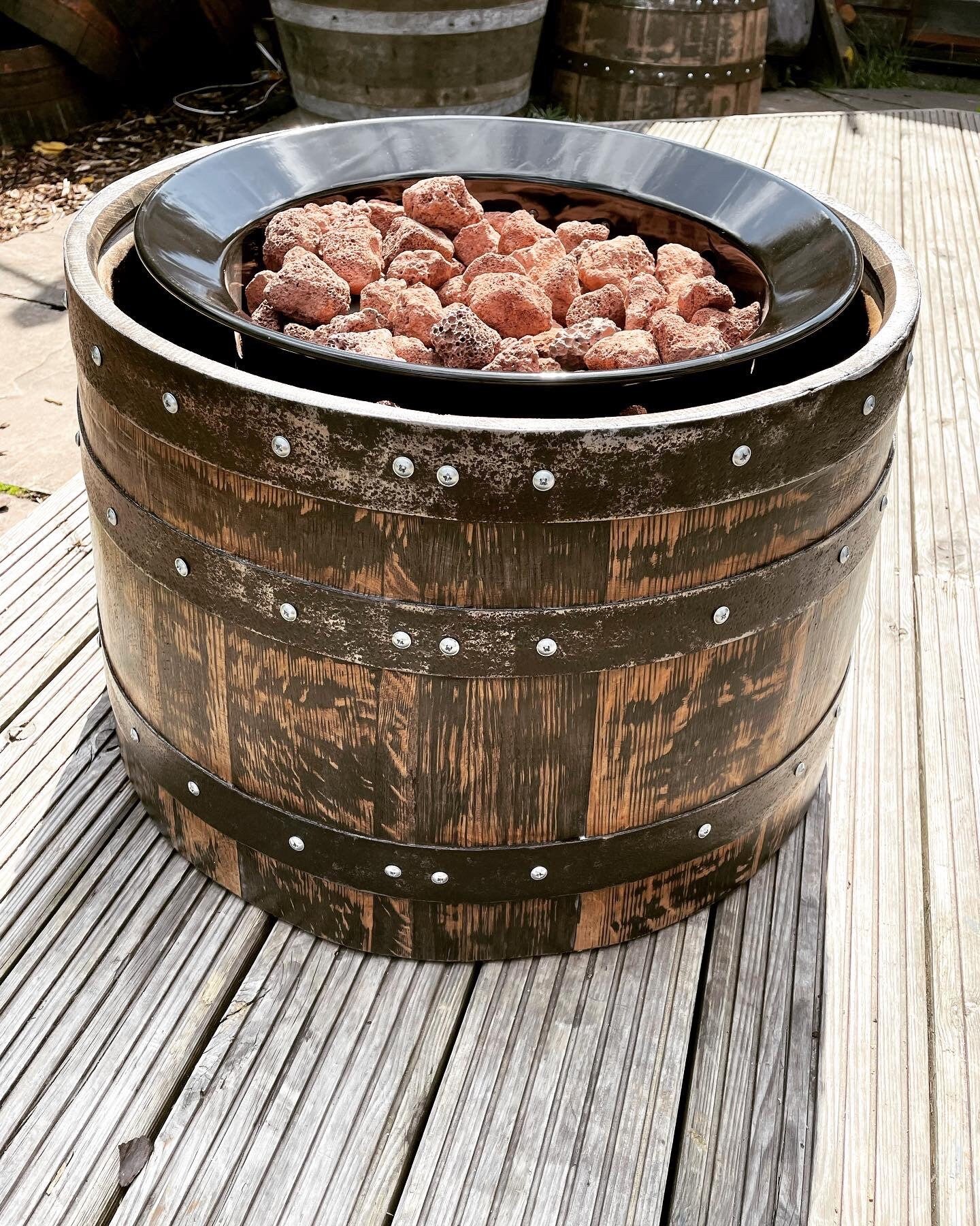 Whisky Barrel Gas Fire Pit. Outdoor fire . Garden fire . Barrel fire pit .