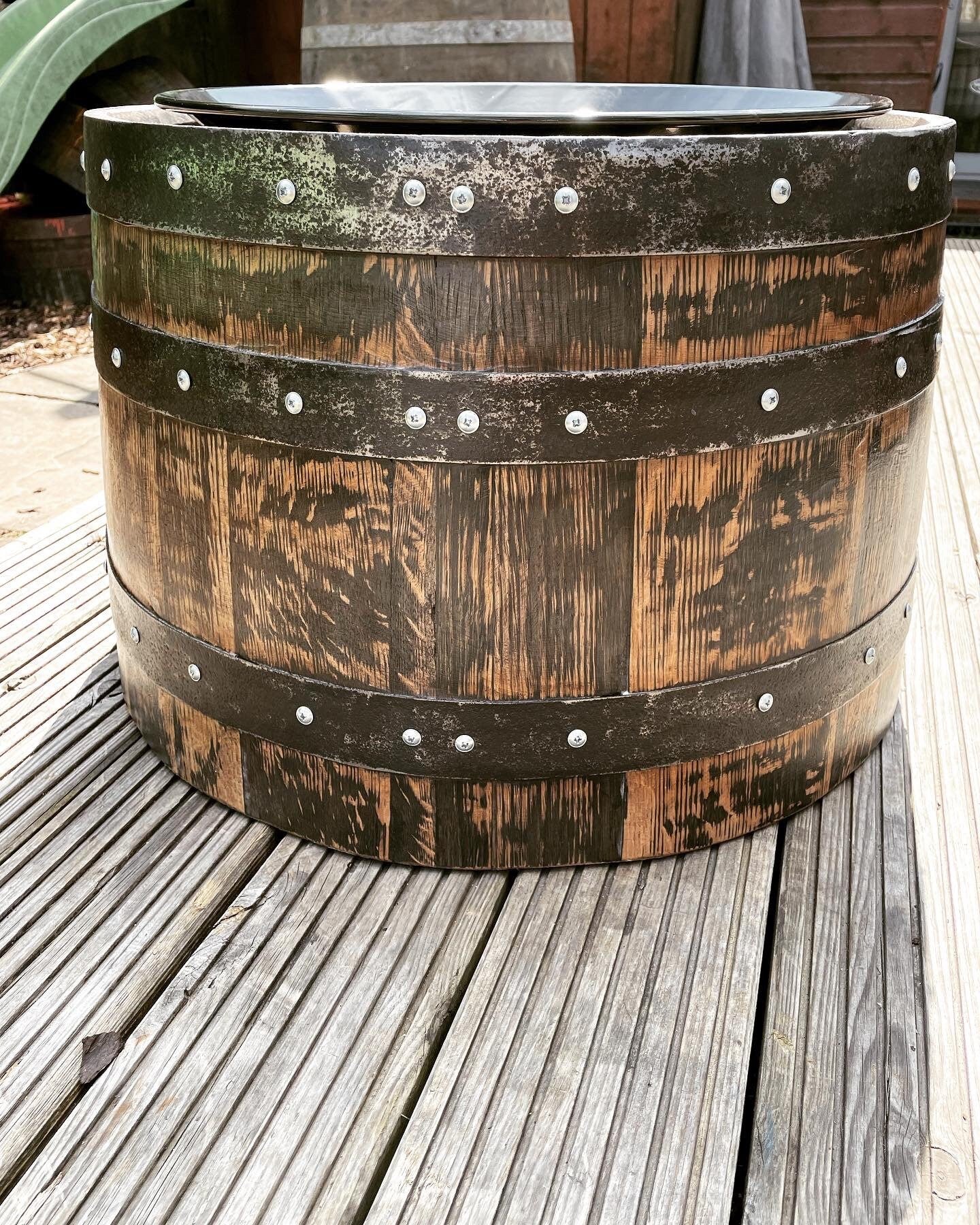 Whisky Barrel Gas Fire Pit. Outdoor fire . Garden fire . Barrel fire pit .
