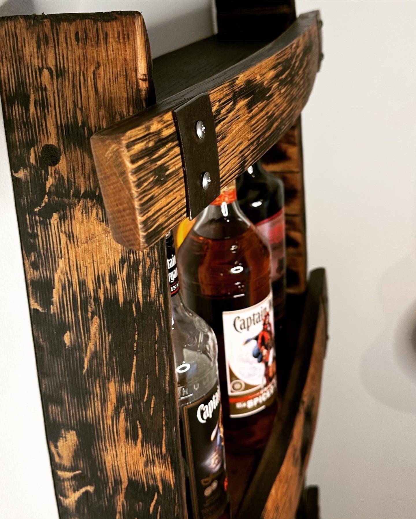 Whisky barrel stave shelf display unit