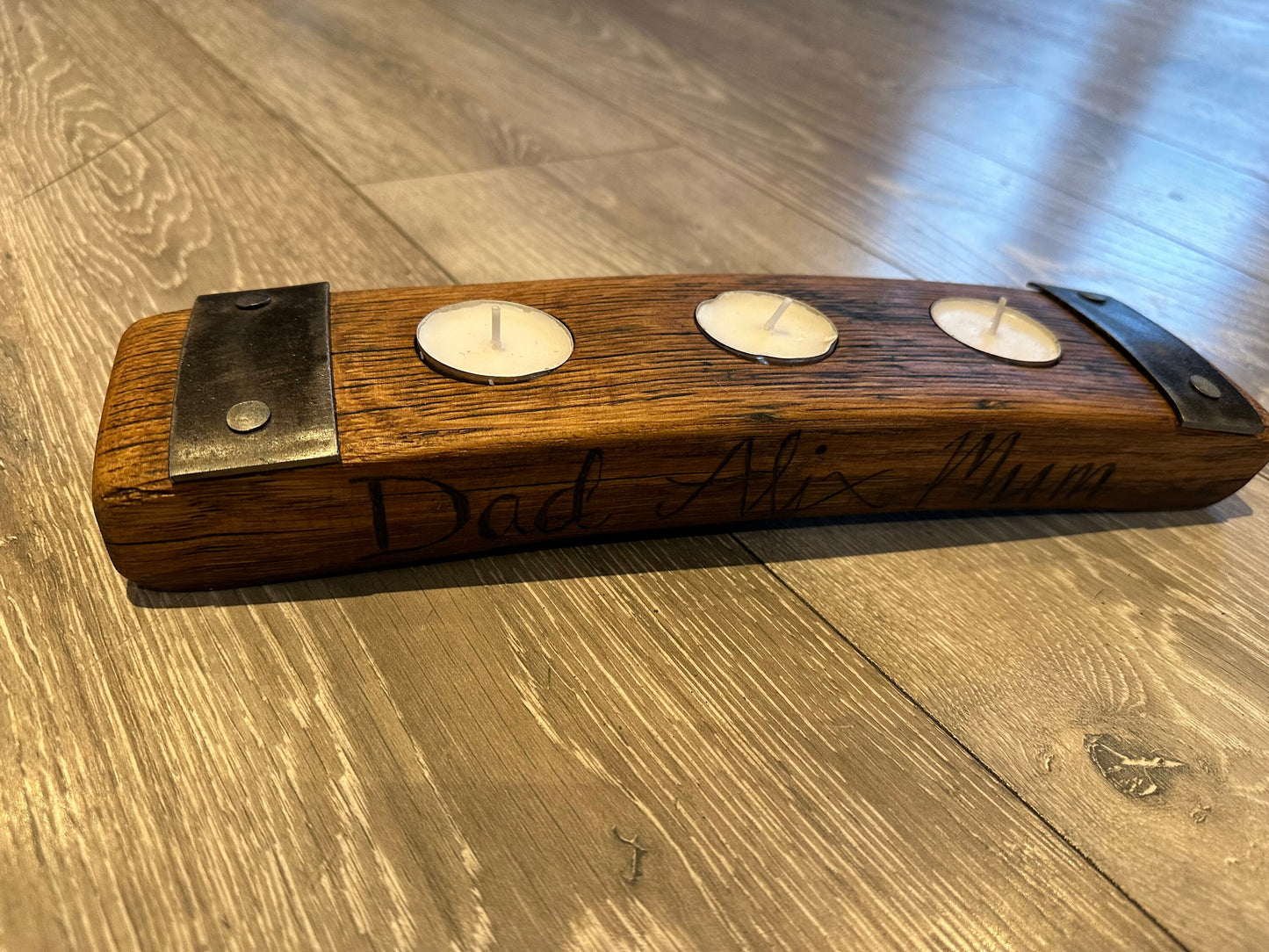 Whisky stave tea light / candle holder personalised Mother’s Day gift