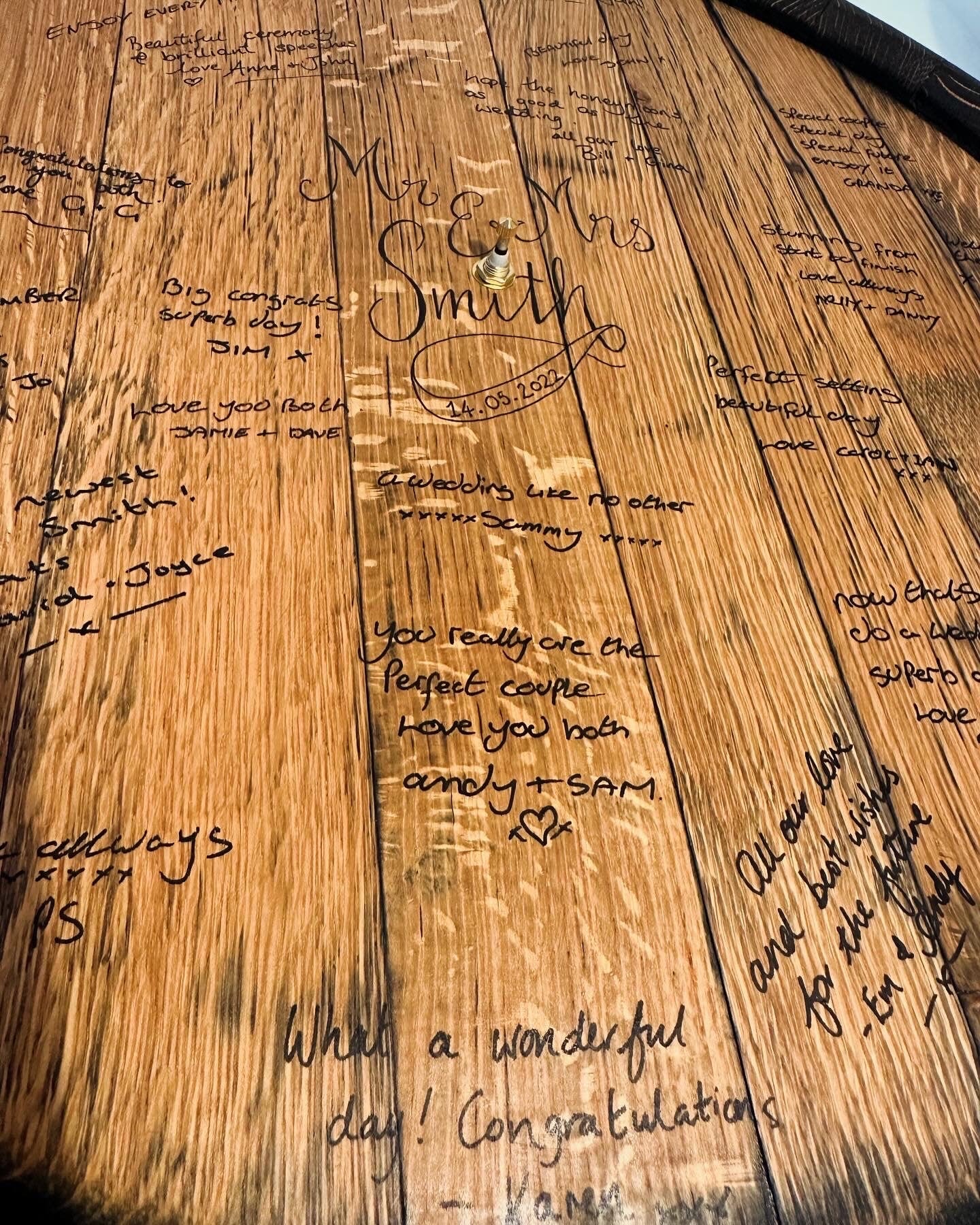 whisky barrel top wedding guest book clock alternative.