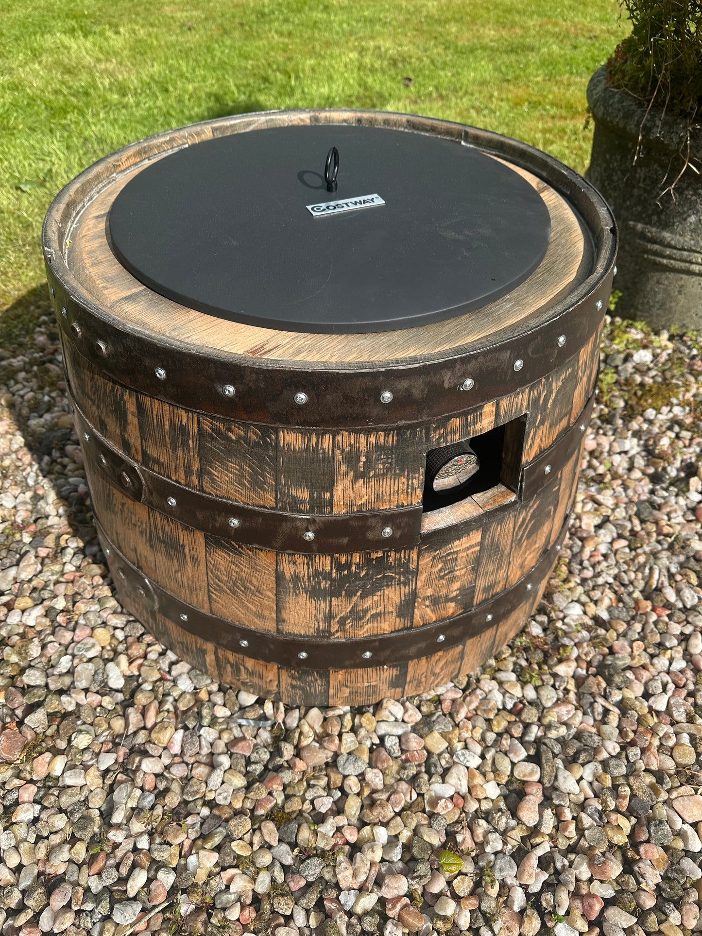 Handmade Whisky Barrel Gas Fire Pit with Cast Iron Grill | Luxury Garden Fire Pit | Reclaimed Oak Barrel BBQ | Unique Outdoor Heater