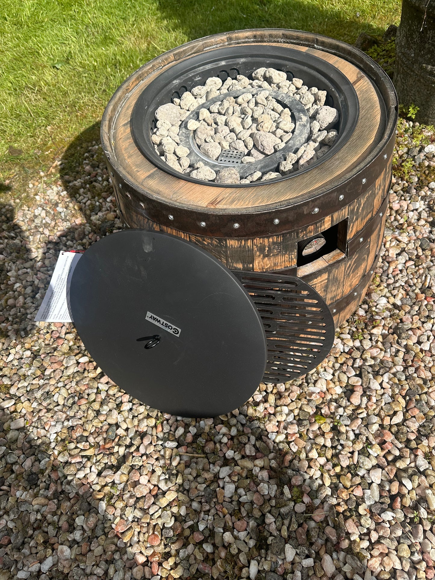 Handmade Whisky Barrel Gas Fire Pit with Cast Iron Grill | Luxury Garden Fire Pit | Reclaimed Oak Barrel BBQ | Unique Outdoor Heater