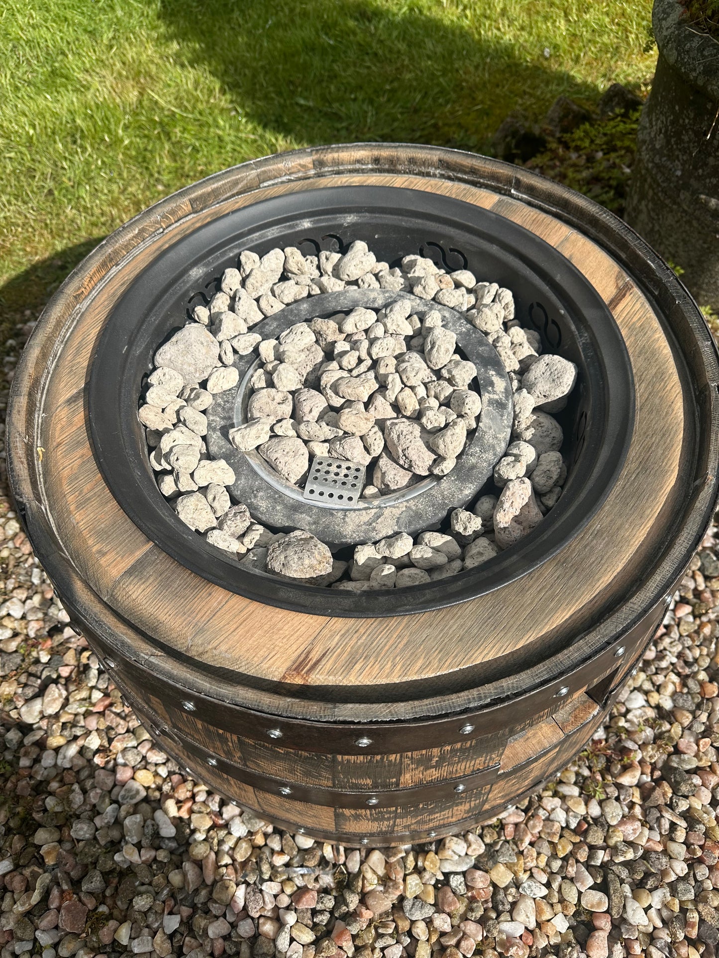 Handmade Whisky Barrel Gas Fire Pit with Cast Iron Grill | Luxury Garden Fire Pit | Reclaimed Oak Barrel BBQ | Unique Outdoor Heater