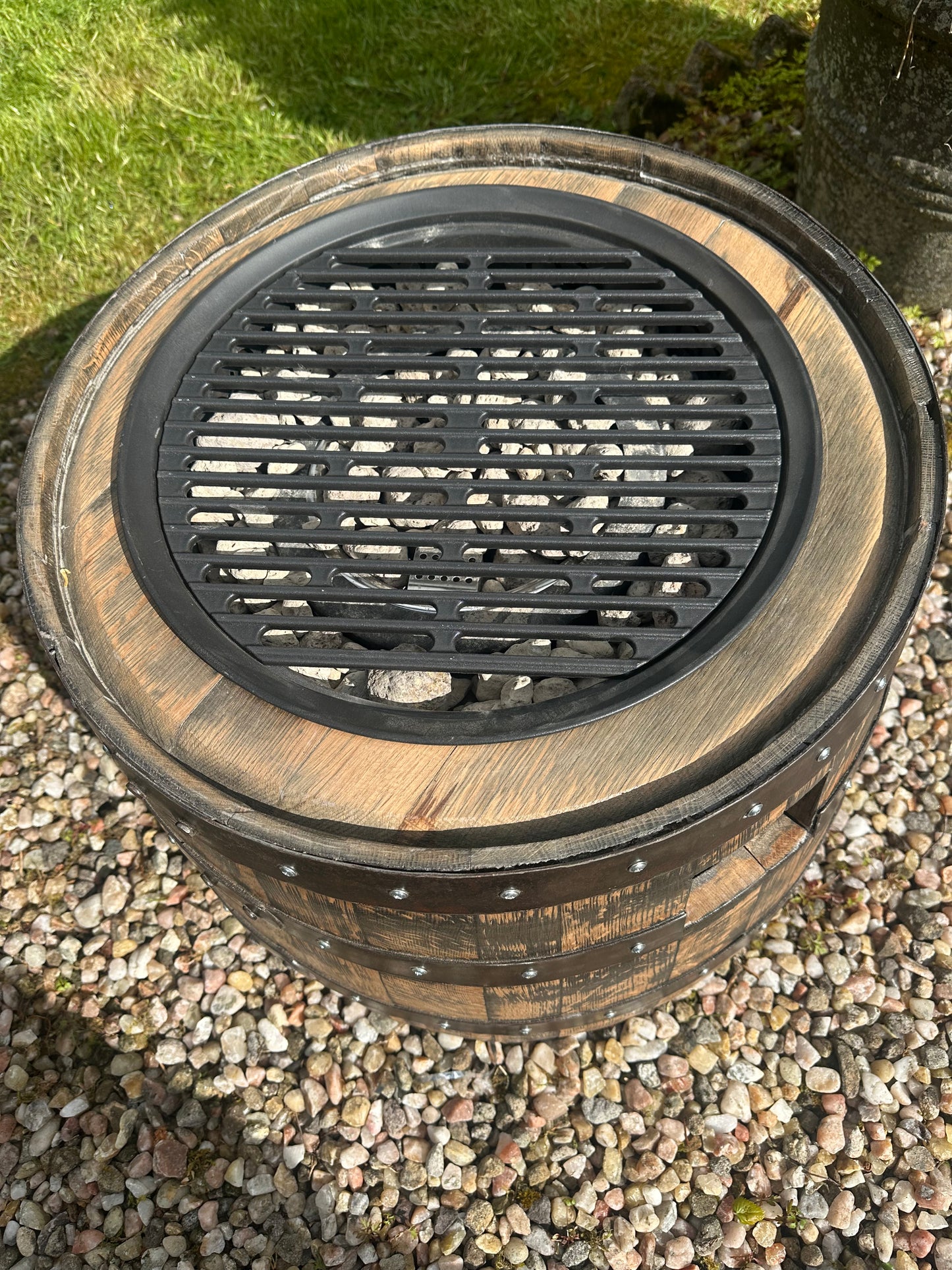 Handmade Whisky Barrel Gas Fire Pit with Cast Iron Grill | Luxury Garden Fire Pit | Reclaimed Oak Barrel BBQ | Unique Outdoor Heater