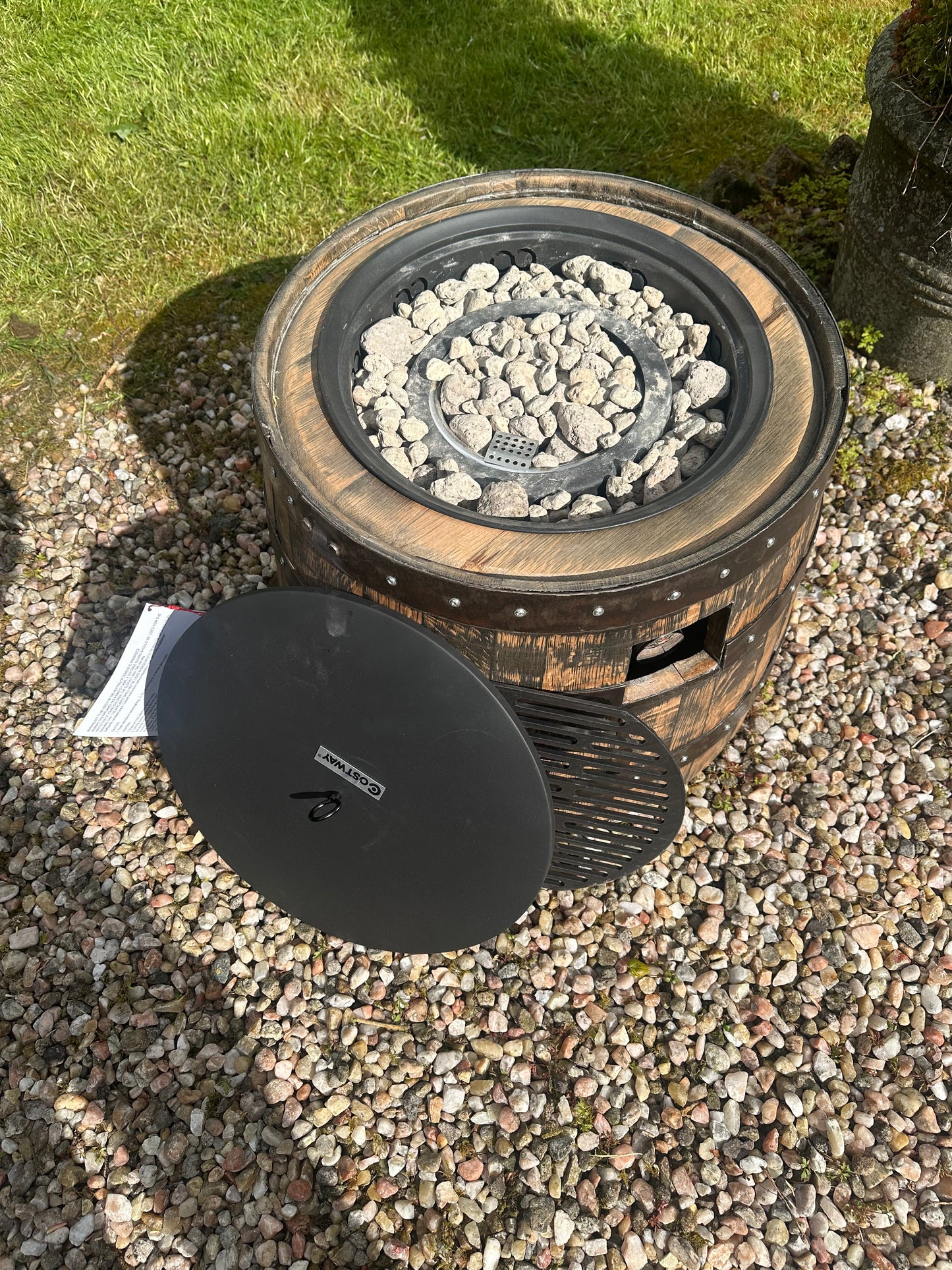 Handmade Whisky Barrel Gas Fire Pit with Cast Iron Grill | Luxury Garden Fire Pit | Reclaimed Oak Barrel BBQ | Unique Outdoor Heater