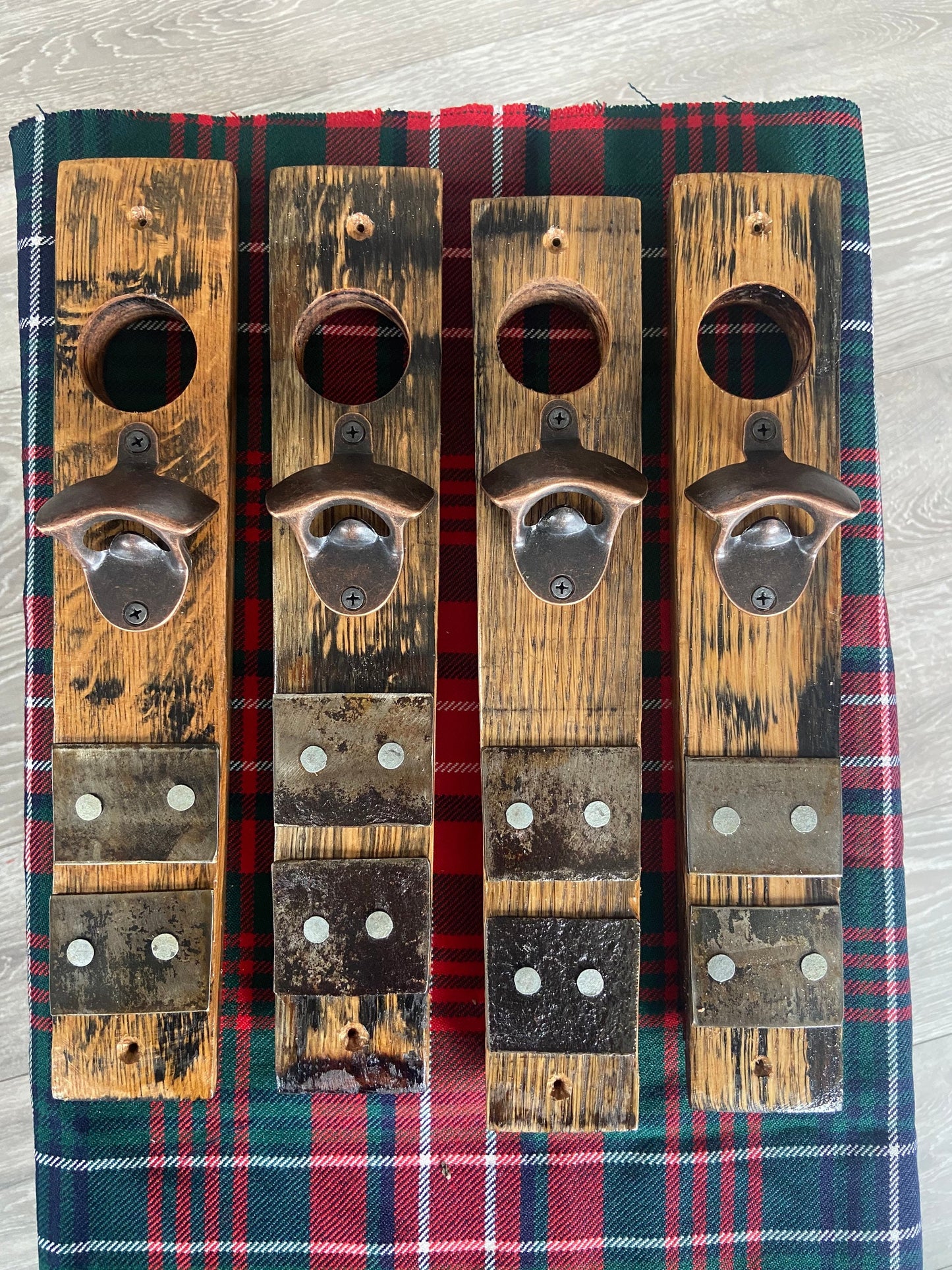 wall mounted bottle opener handmade from oak whisky barrel