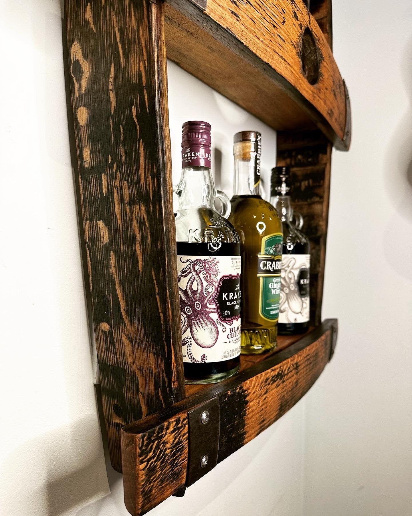 Whisky barrel stave shelf display unit