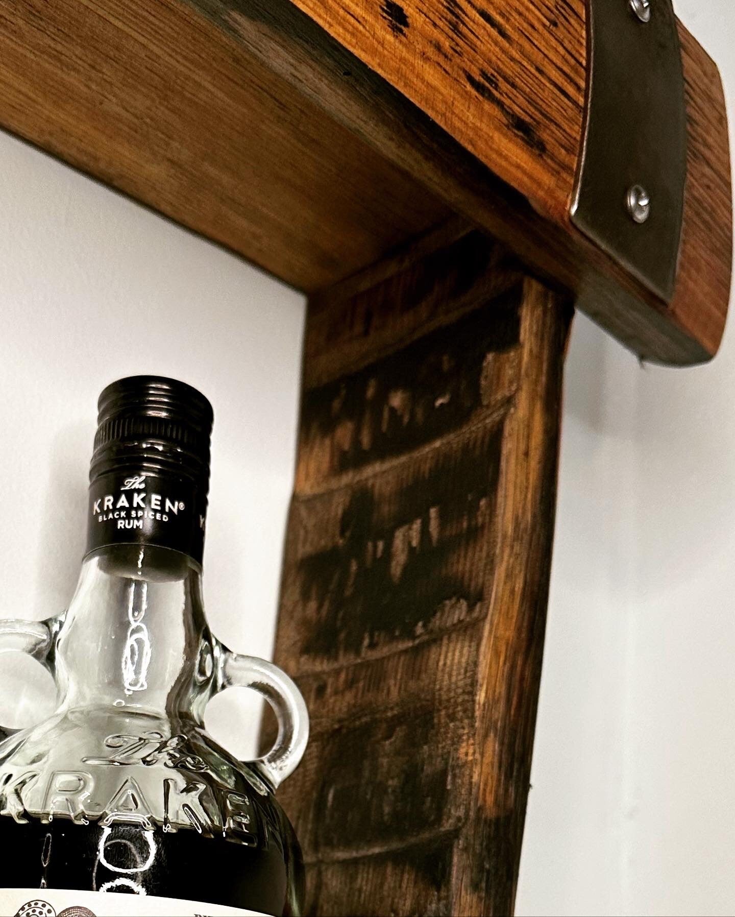 Whisky barrel stave shelf display unit