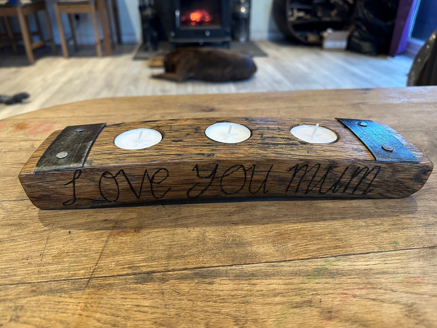 Whisky stave tea light / candle holder personalised Mother’s Day gift